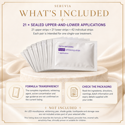 Purple Whitening Strips contents and formula guidance