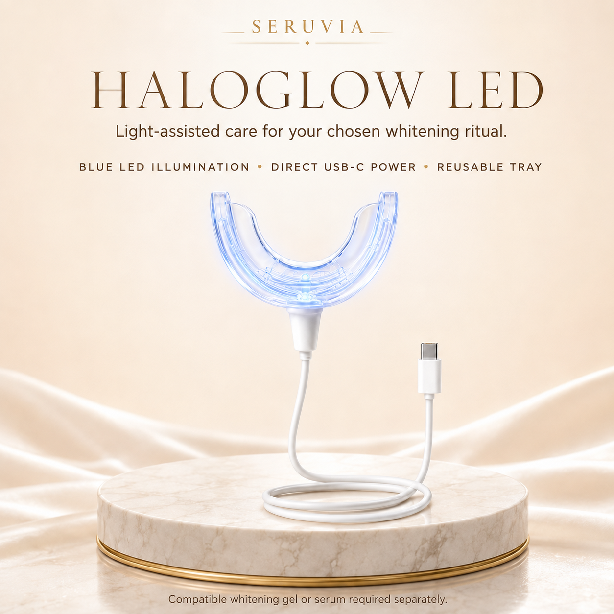 Seruvia HaloGlow LED mouth tray with USB-C cable
